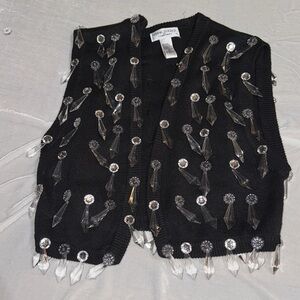 Bonnie Boerer 80s Kitsch Chandelier Embellished Beaded Novelty Sweater Vest